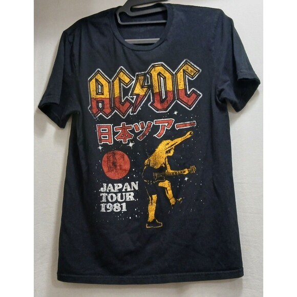 AC/DC Black Japan Tour 1981 Shirt Men's Small Crew Neck Short Sleeve Graphic EUC - Picture 1 of 4